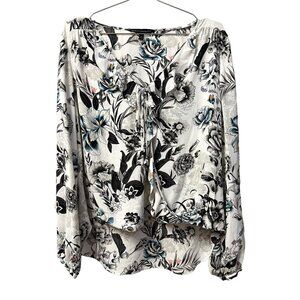 White House Black Market Women's Blouse Size 14 Floral High Low Balloon L/S